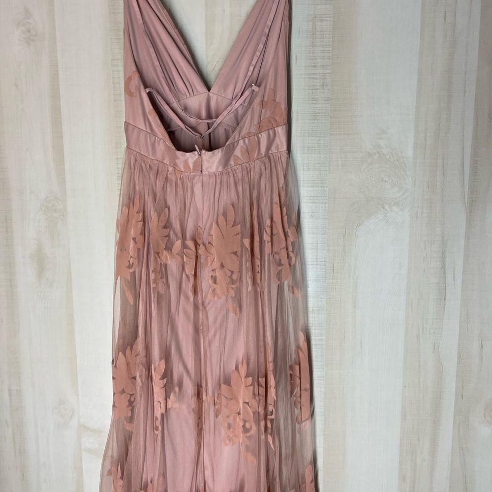 Dainty Houligan blush maxi dress spaghetti straps velvet flocking wedding small - Picture 12 of 16
